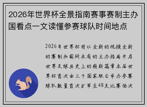 2026年世界杯全景指南赛事赛制主办国看点一文读懂参赛球队时间地点