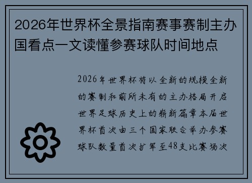 2026年世界杯全景指南赛事赛制主办国看点一文读懂参赛球队时间地点
